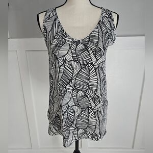 Loft Outlet Black and White Leaf Print Women's Top SZ M